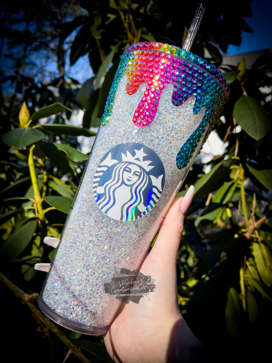 90s Vibes Rainbow Rhinestone/clay Filled Tumbler Starbucks 