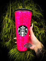 Neon Pink and Black Snow Globe Tumbler