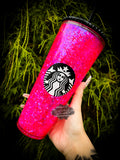 Neon Pink and Black Snow Globe Tumbler