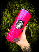 Neon Pink and Black Snow Globe Tumbler