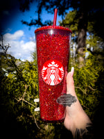 Red Rhinestone Filled w/Rhinestone Lid Tumbler