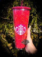 Hot Pink Rhinestone Filled with Rhinestone Lid Tumbler