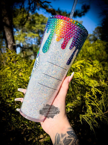 90s Vibes Rainbow Rhinestone/clay Filled Tumbler Starbucks 