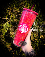 Hot Pink Rhinestone Filled with Rhinestone Lid Tumbler