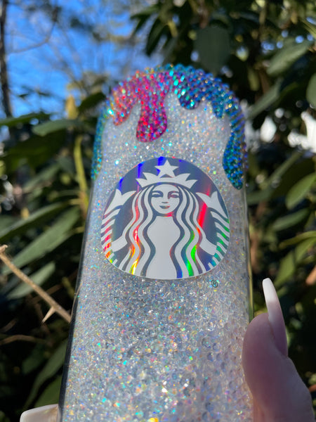 90s Vibes Rainbow Rhinestone/clay Filled Tumbler Starbucks 