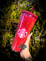 Hot Pink Rhinestone Filled with Rhinestone Lid Tumbler